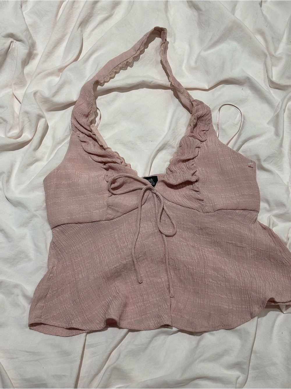 Ruffled Halter Tie-Front Tank Top in Dusty Pink
